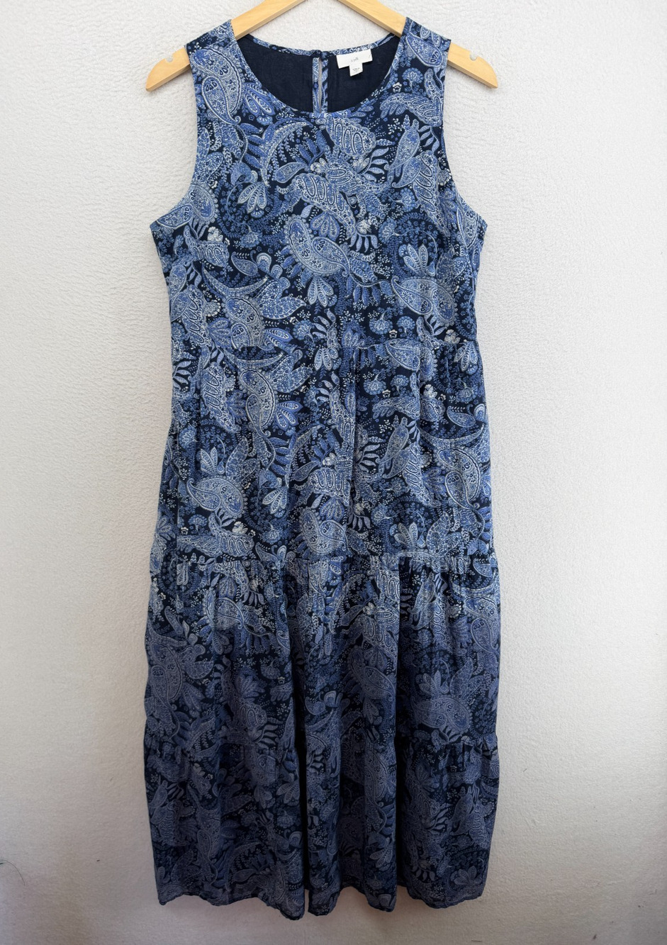 J.JILL Dress PM Bandana Paisley Tiered Dip Dyed Sundress Lined Cotton Blue